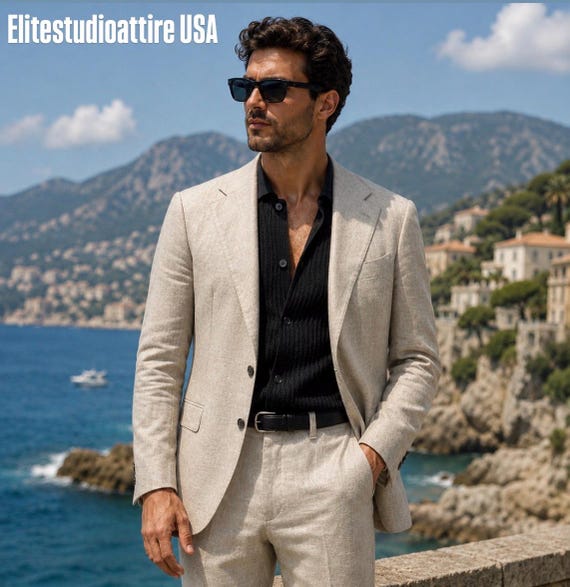 formal dress for men for wedding in summer Beige Linen Suit | Suit | Tailored Linen Blazer & Trousers Set | Lightweight Outfit | Beach Wedding Attire Discount Applicable-E