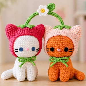Cherry Kitty Crochet Pattern PDF, Amigurumi Cat Tutorial (Instant Download)
