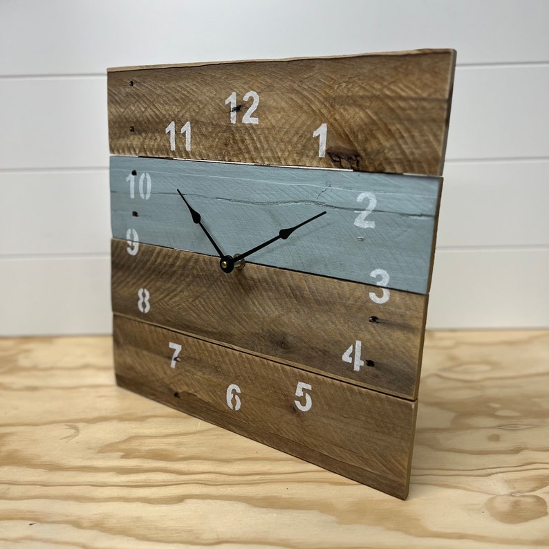 ORIGINAL Reclaimed Pallet Wood Wall Clock Interesting Aqua image 3