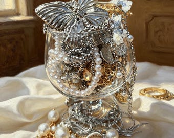 Zilveren verrassingssieradenpot, vintage parelverrassingsgeschenkpot, door vlinders geïnspireerde sieradencollectie, uniek sieradencadeau