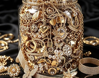 Luxury Mystery Jewelry Jar | Curated Gold Jewelry Surprise Box | Vintage Glam Accessories Collection | Elegant Gift for Her