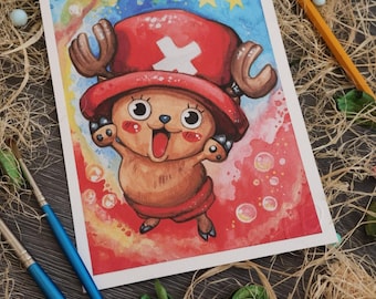 Chopper One piece Lamina Impresa tamaño a5 acuarela