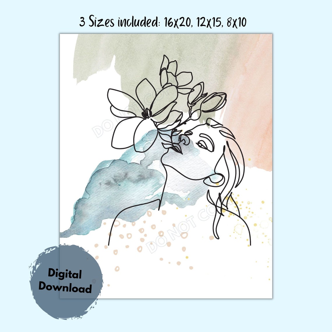 Pastel Watercolor Wall Art Printable PDF Woman With Flowers Etsy