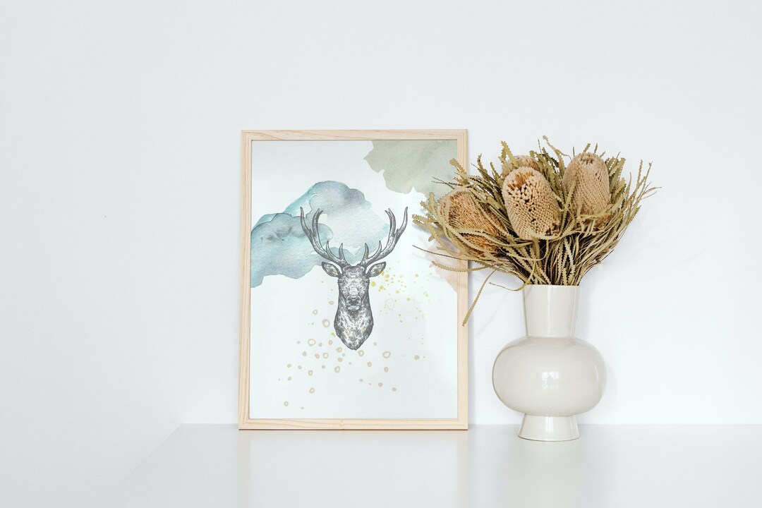 Pastel Watercolor Wall Art PDF Printable Deer Instant Etsy