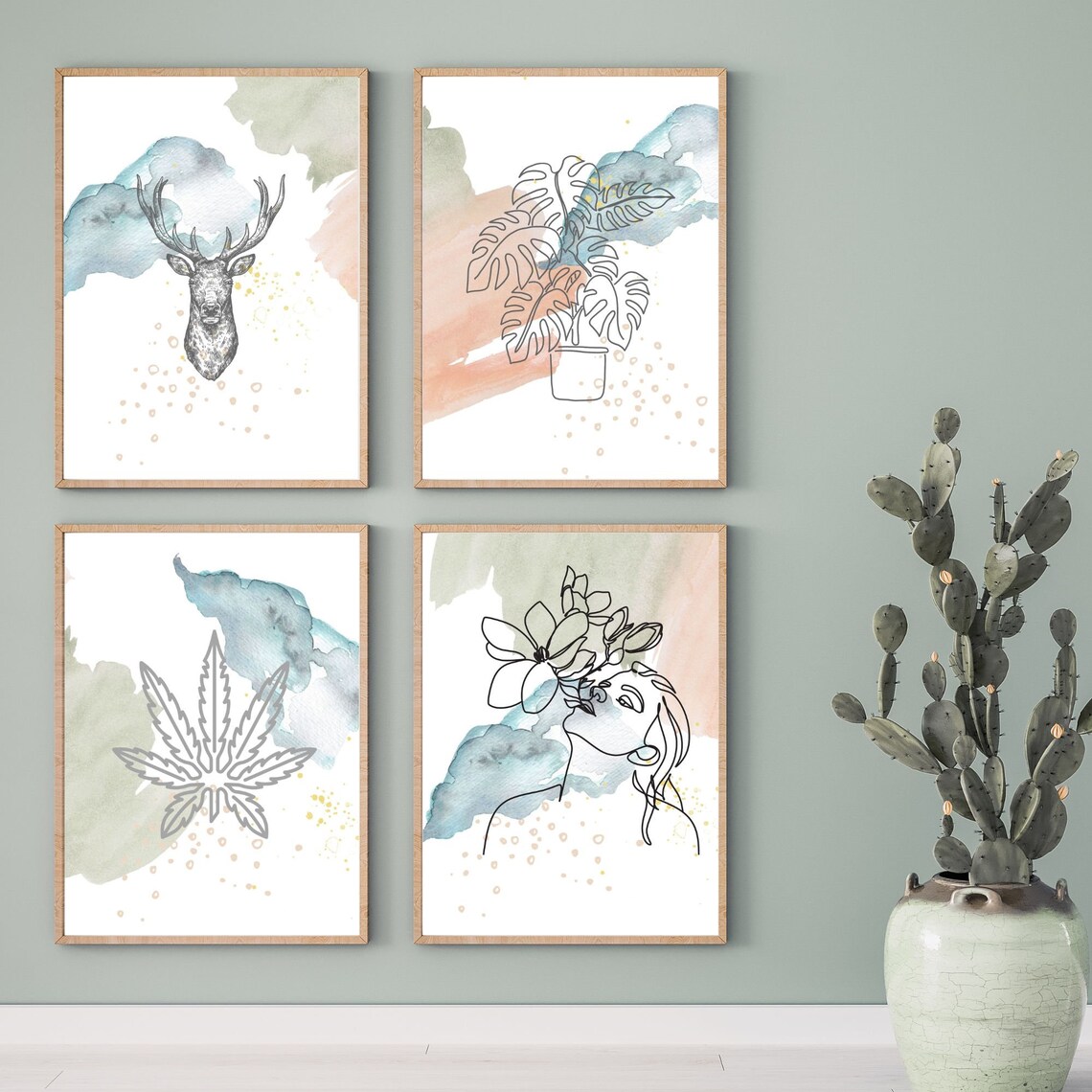 Pastel Watercolor Wall Art Printable PDF Woman With Flowers Etsy