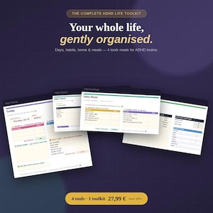 Complete ADHD Life Toolkit | Daily Planner Habit Tracker Cleaning & Meal Planner Spreadsheet Bundle | Neurodivergent  | Excel + Google Sheet