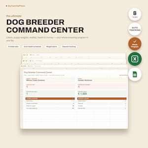 Dog Breeder Spreadsheet Puppy Litter Tracker with Weight Gain Alerts, Whelping Records, Waitlist and Vaccine Schedule for Excel GoogleSheets