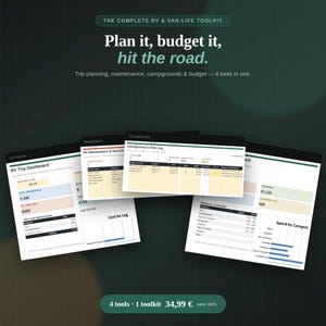 Complete RV and Van Life Toolkit Bundle with Trip Planner, Maintenance, Campground and Budget Tools for Excel and Google Sheets