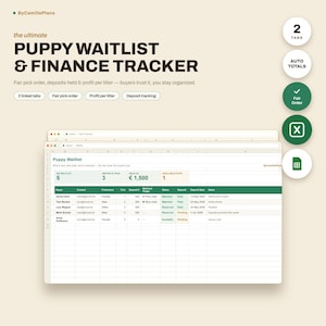 Puppy Waitlist Spreadsheet for Dog Breeders with Deposit Tracking, Pick Order and Litter Profit Calculator for Google Sheets and Excel