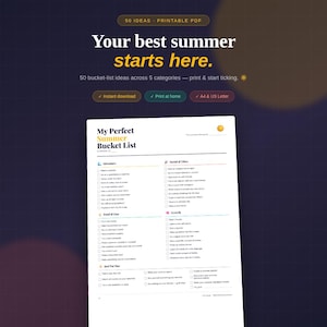 Summer Bucket List Printable PDF with 50 Ideas for Teens and Young Adults, Instant Download Summer Planner 2026