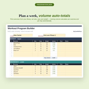 Workout Program Builder Spreadsheet for Personal Trainers with Exercise Template and Volume Tracker in Excel and Google Sheets Bild 3