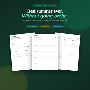 Summer Budget Tracker Printable PDF with Expense Log and Monthly Summary, Instant Download Money Planner 2026