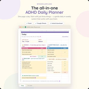 ADHD Daily Planner Spreadsheet with Brain Dump and Big 3 Priorities a Neurodivergent Focus Planner for Excel and Google Sheets