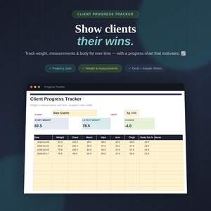 Fitness Progress Tracker Spreadsheet for Client Weight and Measurements with Body Composition Chart in Excel and Google Sheets