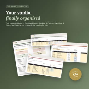 Wedding Photographer Spreadsheet Bundle with Booking, Auto Deadlines, Editing Tracker and Shot List for Excel Google Sheets