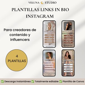 Plantillas Link en Bio para Instagram, Canva Editable, Bundle de 4 Diseños para Influencers, Creadoras UGC y Emprendedoras