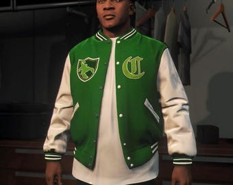 Franklin Adamim GTA 5 Green and White Varsity Jacket