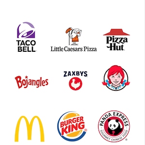 May include: A white graphic with the text "Where do I want to eat?" and logos for Taco Bell, Little Caesars Pizza, Pizza Hut, Bojangles, Zaxby's, Wendy's, McDonald's, Burger King, and Panda Express.