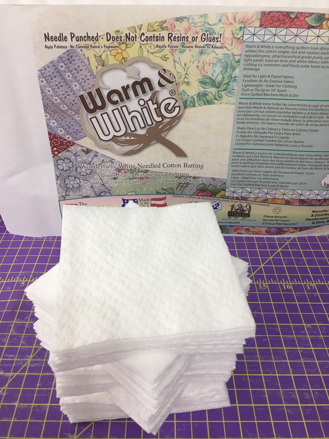 Precut Squares WARM & WHITE Cotton Batting Quilt Squaresbowl Etsy