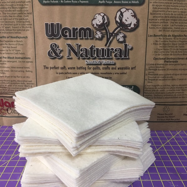 3"-12.5" (100) Pre-Cut Squares WARM & NATURAL Cotton Batting Quilt Squares-Bowl Cozy (Cozie)-Rag Quilts-Potholders