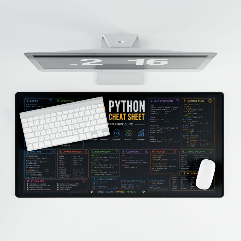 Python Cheat Sheet Desk Mat | Programming Reference, Coding Keyboard Mat image 4