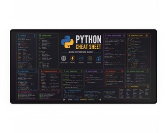Tapete de mesa com guia de consulta rápida em Python | Referência de programação, tapete para teclado de codificação