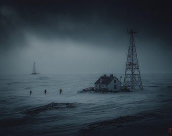 Lámina de tormenta en la estación antártica | Arte mural de ciencia ficción con narrativa oscura | Póster de puesto avanzado polar | Descarga digital con IA