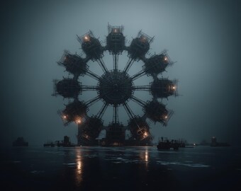 Lámina de la Estación de Investigación Aérea | Arte mural de arquitectura de hielo antártica | Póster de ciencia ficción oscura con vista al cenit | Descarga digital con IA