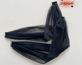 Minimalist Black Tulle Bridal Straps,Detachable Arm Covers With Pins,Handmade Off-Shoulder Wedding Straps.