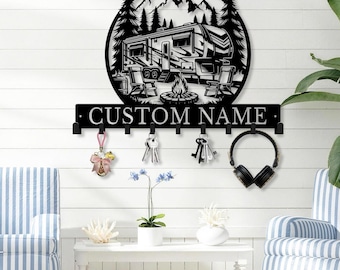 Peronalized Camper Key Holder, Metal RV Key Hanger, RV Key Rack with Family Name, Custom Key Holder for Wall, Coat Rack, Camping Gifts