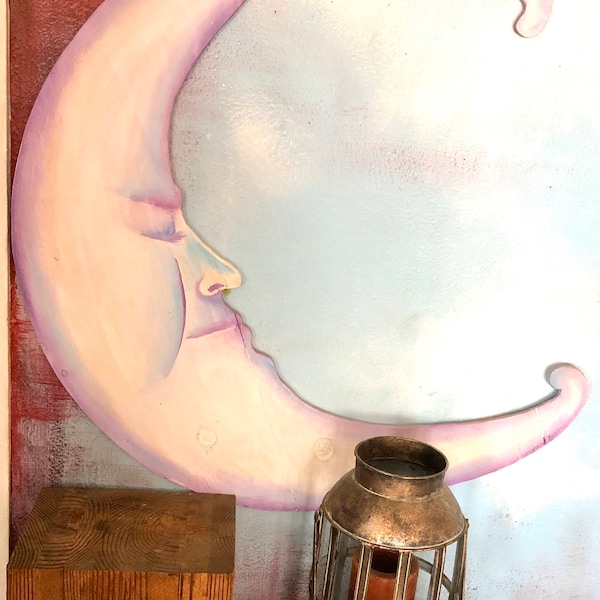 Lovely Large Wooden cresent moon. Whimsical art inside or outside the house. Magical decor