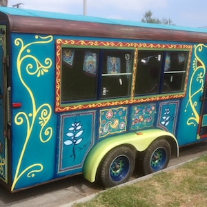 Whimsical Wheels! Custom painted hippie wagon/caravan! Create your own mobile beauty!