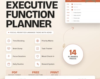 ADHD Executive Function Planner, Focus Task Management, Adult Printable Bundle (PDF)