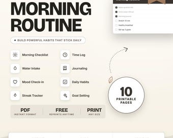 Morning Routine Habit Tracker Printable: Daily Planner, Self Care, Goal Setting (Digital Download)