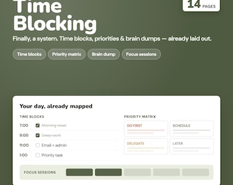 ADHD Time Blocking Planner Printable Focus and Productivity Tool 14 Page Bundle for Adults