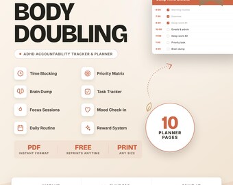 ADHD Body Doubling Planner: Accountability Tracker for Focus (PDF Download)