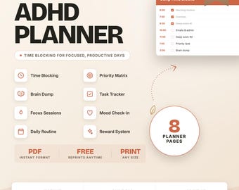 ADHD Daily Planner: Time Blocking, Priority Matrix, Focus Tool (PDF Download)