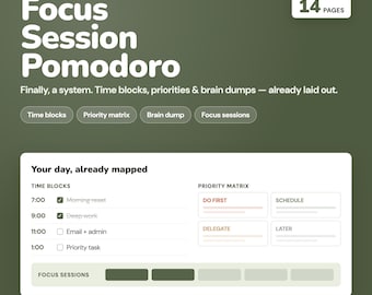 ADHD Focus Session Pomodoro Tracker Printable 14 Page Bundle for Adults, Time Management, Productivity Planner