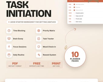 ADHD Task Initiation Starter Worksheet Executive Function Planner Printable ADHD Organizer Time Management Tool