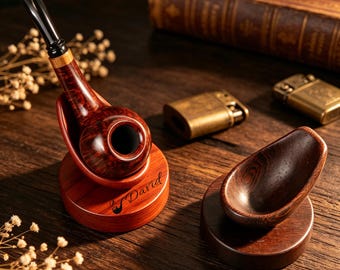 Personalized Rosewood Pipe Stand with Base – Handmade walnut wood Tobacco Pipe Display Holder, Smoking Pipe Gift for Men, Father’s Day Gift
