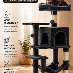 Handmade Modern Cat Tree Tower, Hammock, Sisal Scratching Post, Cat Condo Furniture