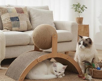 Handmade Cat Scratcher Lounger, Natural Wood Cat Furniture, Cat Bed, Modern Cat Tree, Wooden Cat Scratching Lounge