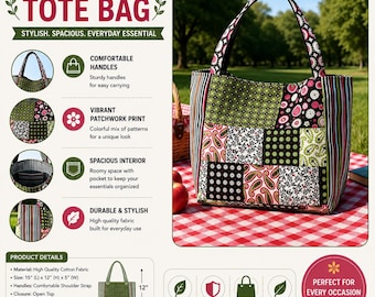 Paisley Patchwork Tasche Nähen Muster PDF, gesteppte Tasche Muster, große Schultertasche Vorlage, sofortiger Download