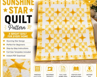 On Point & Prissy Throw Quilt Pattern PDF, Nine Patch Star Quilt Pattern, Throw Quilt Pattern, Modern Quilt Design, Instant Download