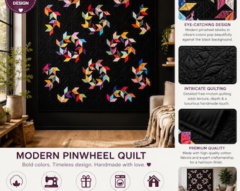 Scrappy Swallows Throw Quilt Pattern PDF, Flying Swallows Quilt, Colorful Scrap Quilt, Modern Bird Block Tutorial