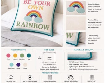 Be Your own Regenbogen Kissen Muster PDF, Regenbogen Kissen Schnittmuster, Inspirierende Kissen Muster, Applizierte Kissenbezug,