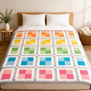 Rainbow Windowpane Quilt Pattern PDF | Pastel Patchwork Quilt | Beginner Quilting Pattern | Instant Download | Digital Quilt Pattern
