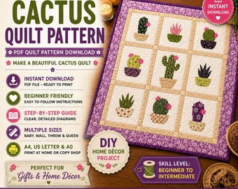 Prickly Paradise Table Topper Muster PDF, Kaktus Quilt Muster, Sukkulenten Tischdecke Muster, Applikation Quilt Muster,