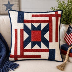 Patriotic Star Quilt Pattern PDF | Americana Patchwork Pillow | Beginner Quilting Pattern | Instant Download