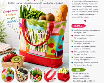 Marktfrische Tasche Nähen Muster PDF, Grocery Market Bag Pattern, wiederverwendbare Einkaufstasche Vorlage, Instant Download